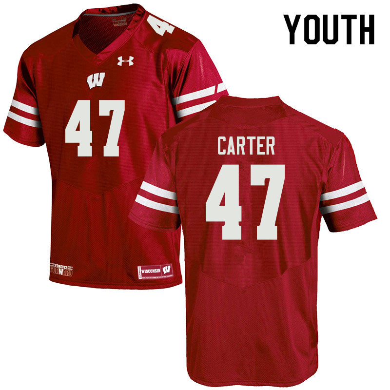Wisconsin Badgers Youth #47 Nate Carter NCAA Under Armour Authentic Red College Stitched Football Jersey RT40T81MS